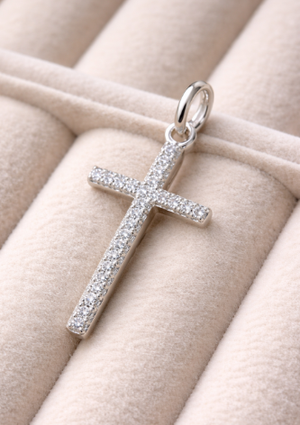 Pingente Cruz Prata 925 com Zircônias