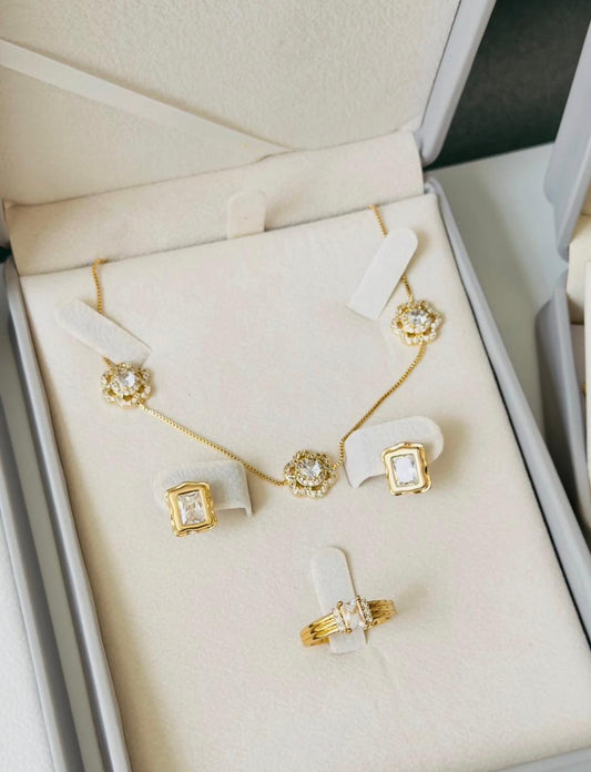 Conjunto Joias Dourado com Zircônia