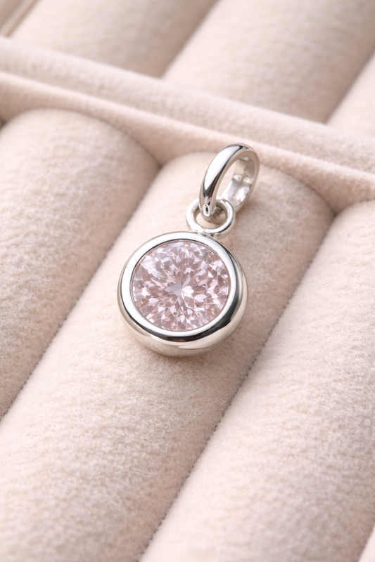 Pingente Ponto de Luz Prata 925 Zircônia Rosa