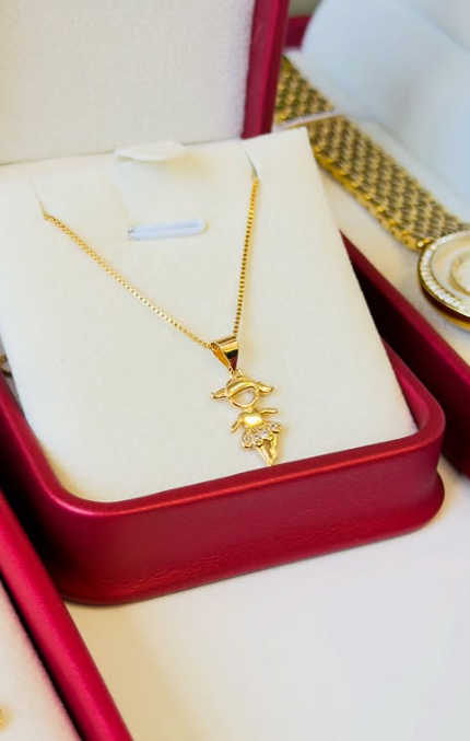 Colar Feminino Dourado Menina com Strass